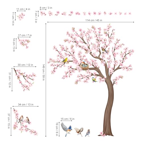 Vinilos decorativos de árbol de cerezo grande rosa 150 cm miniatura 4