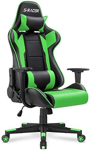 Homall Gaming Chair, Office Chair High Back Computer Chair Leather Desk Chair Racing Executive Ergonomic Adjustable Swivel Task Chair with Headrest and Lumbar Support (Green)