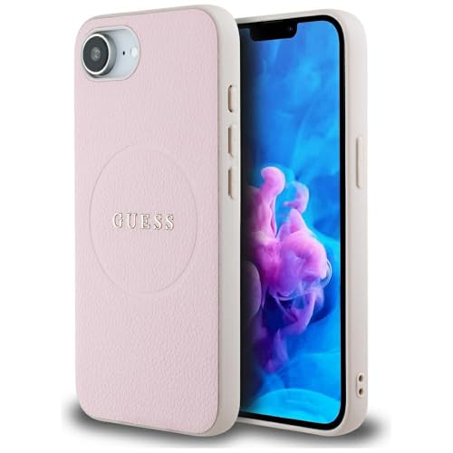 CG MOBILE Guess Anneau grainé compatible avec MagSafe Coque pour iPhone 16e (rose)