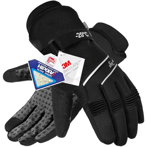 2XK-NOV Luvas de esqui impermeáveis para homem e mulher, -20 °C, 3 M, Thinsulate luvas quentes de inverno, para ecrã tátil, para snowboard, caminhadas, ciclismo (preto, L