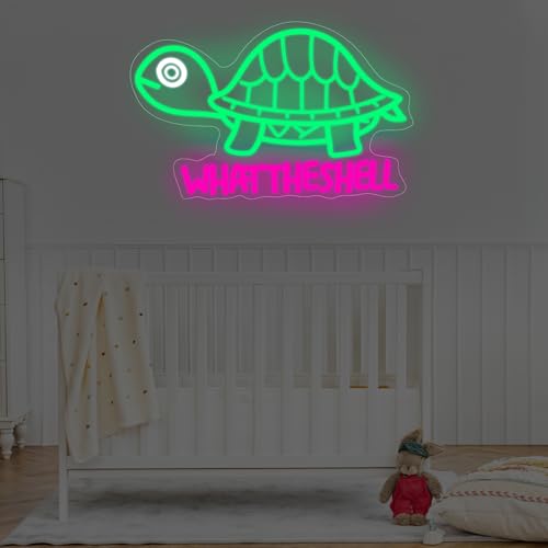 Image of Turtle Neon Sign,What the Shell Turtle Sign,Sarcastic Decor,Funny Neon,Cute Turtle Pun Gift,Kawaii Turtle Sign,Animal Neon Light, 15.9 inchx10.4 inch, Pink