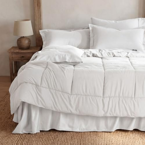 La Mejor Selección de Edredones King Size Coppel Top 5. 42 REAL TEXTIL Set de Edredón Duvet con Fundas de Almohada y Juego de Sábanas, Ideal para Cualquier Temporada (Blanco - Blanco, King Size)