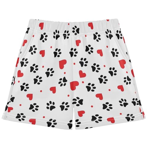pnyoin Girl's Shorts Puppy Footprints Athletic Running Shorts with Pockets Size 14-15t Multi