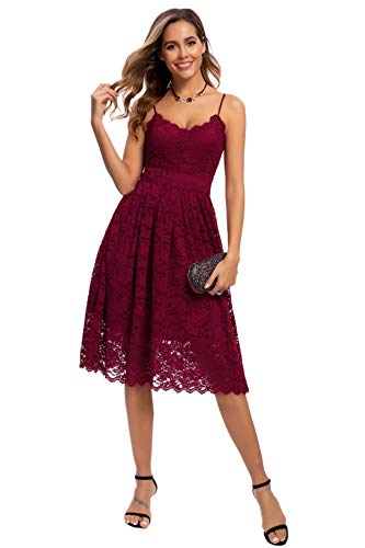 Riatobe Womens Lace Floral Overlay V Neck Sexy Sleeveless Cocktail Party Swing Wedding Dresses Wine...