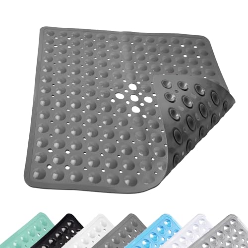 Alfombra de Ducha Antideslizante, 53 x 53 cm Alfombra Antideslizante con Ventosas, Alfombrilla de Ducha Cuadrada para Sauna, Alfombrilla de Baño con Agujeros de Drenaje, para Saunas, Gris