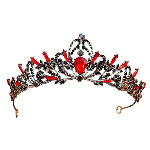 Rhinestone Korean Princess Crown - Elegant Headwear For Weddings & Street Style(Ancient red)