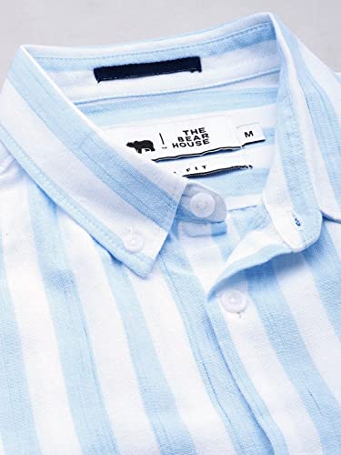 Image of THE BEAR HOUSE Men's Cotton Blue & White Slim Fit Checked Flannel Cotton Casual Shirt | 3XL |TBH-ZELIE-BL-3XL |
