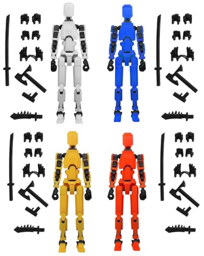 KGDUYC 4 peças T13 figura de ação, figuras de ação impressas em 3D, T13 Action Figure com armas, T13, figuras de ação com várias articulações, Lucky 13 Action Figure Robot, decorações de secretária