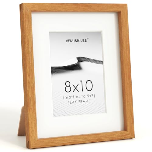 Image of 8x10 Picture Frame, USA-Sourced Natural Teak Wood Photo Collage Frame with HD Tempered Glass, Modern Simple 8 x 10 Wooden Frame Matted to 5x7, Gallery Wall Frames for Art, Wall or Tabletop Display