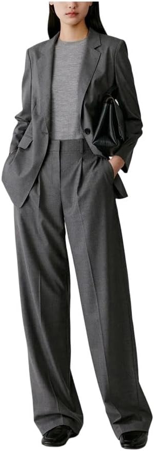 Women Notch Lapel One Button Tailored Formal Suit Slim Cut Workplace Office Two Piece Set