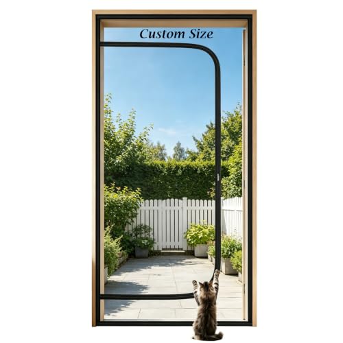 Puerta mosquitera, puerta mosquitera de malla reforzada para presentar nuevos gatos, apto para mascotas, cortinas con cinta autoadhesiva, instalación sin taladros