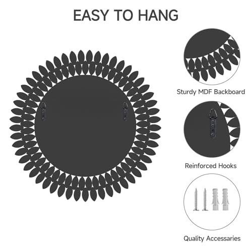 Image of 26 Inch Round Mirrors for Wall Decor, Luxury Diamond Entryway Mirrors for Wall, Silver Decorative Mirror for Living Room, Bedroom, Bathroom, Dining Room, Fireplace