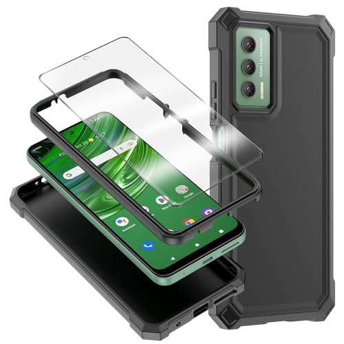 TTYSHTT for Cricket Outlast, AT&T Jetmore Case with [1 x Tempered Glass Screen Protector], Slim Dual Layer Rugged Durable Drop Proof TPU Protection Phone Case Cover(Black)