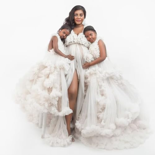 Puffy Tulle Robe for Maternity Photoshoot Ruffles Bridal Lingerie Bathgown Baby Shower Dress4
