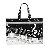 PPHGUT ピアノ鍵盤 音符プリント キャンバス トート ファイルバッグ オフィス 旅行 ショッピング 通勤 オフィス 書類 収納袋