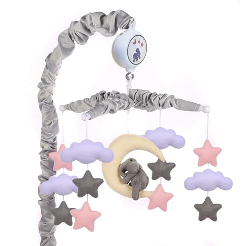Image of Baby Crib Mobile with Elephants, Clouds and Stars,Baby Mobile Musical Crib Mobile Music Box with 12 Lullabies (Elephant Baby Mobile)