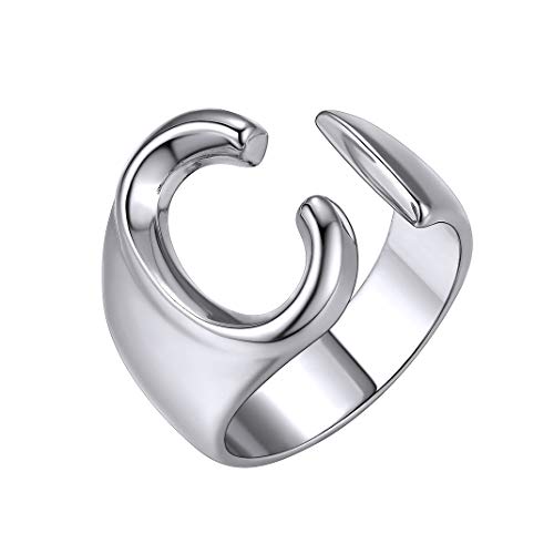 GoldChic Jewelry Silver Rings For Women ,Alphabet Letter Stacking Initial Silver Rings Thumb Ring Adjustable 6 -10 ,with Gift Box