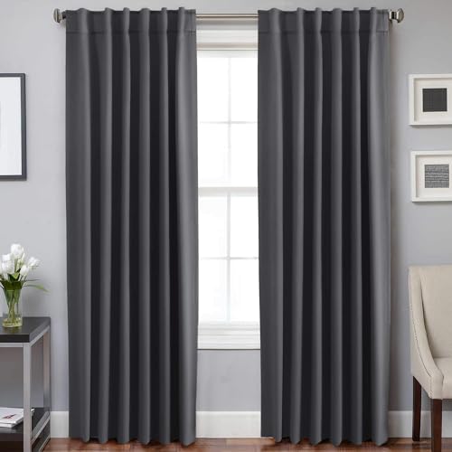Image of H.VERSAILTEX Blackout Curtains Thermal Insulated Window Treatment Panels Room Darkening Blackout Drapes for Living Room Back Tab /Rod Pocket Bedroom Draperies, 52 x 90 Inch, Charcoal Gray, 2 Panels