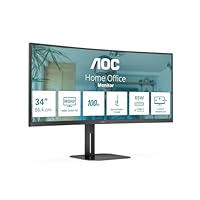 AOC CU34V5CW - Monitor curvo WQHD da 34 pollici, webcam da 2 MP, altoparlante, altezza regolabile...