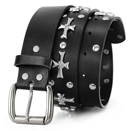 Studded Belt for Men Women Goth Punk Rock Style Cool Belts with Cross Rivet