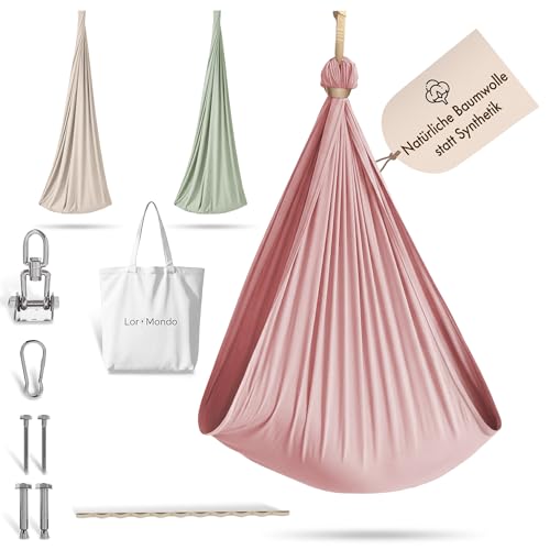 Lori Mondo Hängeschaukel Gemütliche Indoor Schaukel aus Baumwolle für entspannte Momente inkl. Montageset und Baumwolltasche (Altrosa)