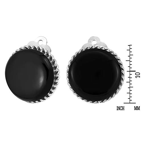 AeraVida Vintage 18 mm Round Simulated Black Onyx Button .925 Sterling Silver Clip On Earrings | Classic Sterling Silver Cuff Earrings for Women4