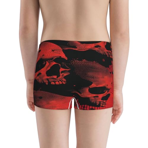 Boys' Cotton Boxer Brief Soft Underwear-Red And Black Abstract Skull3