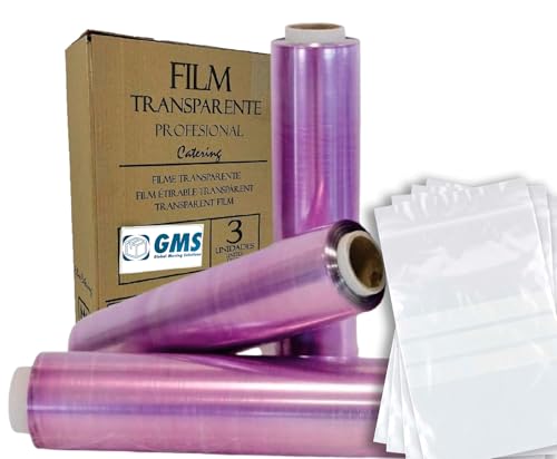 GMS 3 Rollos Film Alimentario 30cm x 300m (GARANTIZADOS) + 50 Bolsas con Cierre y Franja de Escritura - 18x25 cm, Calidad Profesional, Ideal para Cocina y Almacenaje de Alimentos (3 Rollo + 50 Bolsas)