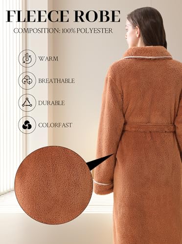Image of Women Long Plush Fleece Bath Robe | Soft loungewear housecoat, comfy sleepwear for home, suitable as ladies pajamas and nightgown