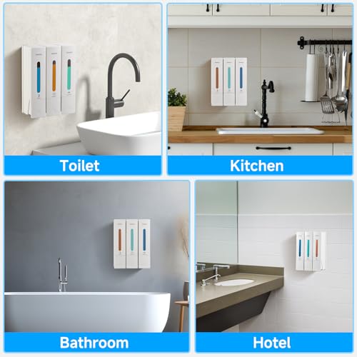 Glintgath Shower Soap Dispenser 3 In 1 Shampoo And Conditioner Dispenser Shower Dispenser 3 Chamber No Drill Shampoo Dispenser For Shower Wall, Body Wash Dispenser Wall Mounted For Bathroom Hotel,1200Ml,White thumb #1