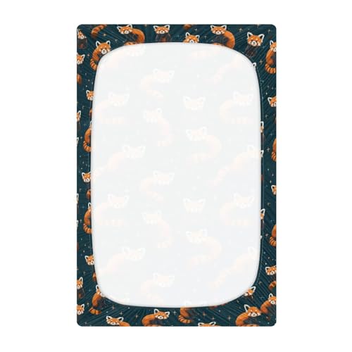 Image of Baby Crib Sheet Cute Red Panda Crib Mattress for Boys and Girls Playard Sheet Soft Breathable Fitted Baby Mattress Cover 52x28in