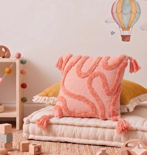 Image of Furnistitchs Premium Decorative Throw Cushion Pillow Cover Boho Home Decor - Living Room Bedroom Couch Sofa Cushion Covers 16 inch x 16 inch (1, Peach Zigzag)