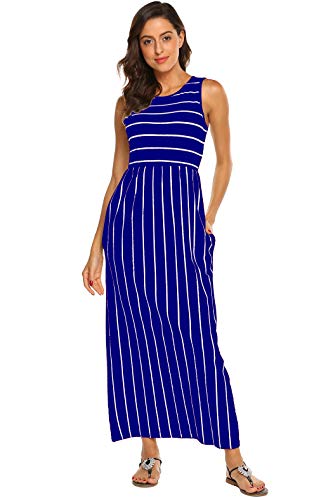 Image of Hount Women's Summer Sleeveless Striped Flowy Casual Long Maxi Dress with Pockets