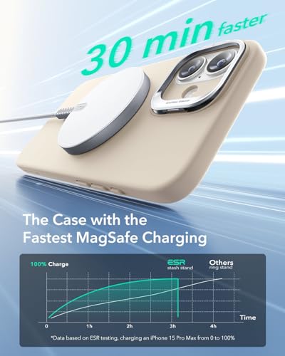 Image of ESR for iPhone 16 Case, Silicone Case with Stand, Compatible with, Military-Grade Protection, Built-in Camera Stash Stand, Magnetic Phone Case for iPhone 16, Cloud Series, Light Tan