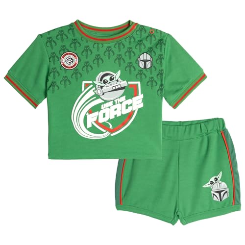 STAR WARS The Mandalorian Baby Boys Mesh Short Sleeve Graphic T-Shirt and Shorts Outfit with Snap Closure and Elastic Waist Grogu Green 18 Months