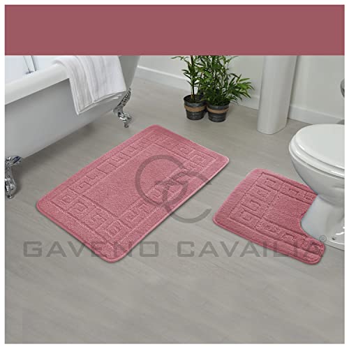 GC GAVENO CAVAILIA Bath Mat 2 Piece | Water Absorbent & Quick Drying Toilet Rugs with Non Slip Backing Machine Washable Mats Pink | (50x80cm,50x40cm) - Image 3
