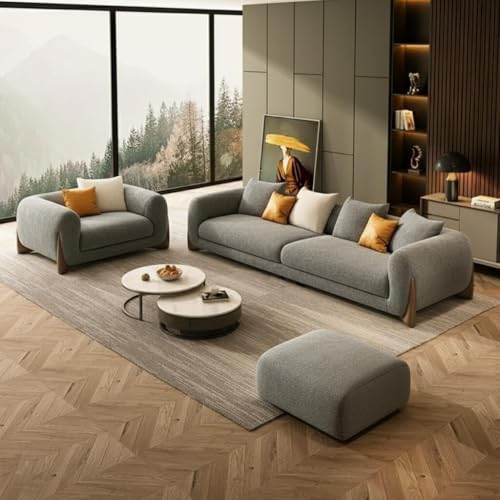 Image of Modern Sofa Set 3-Seater with Armchair and Ottoman, 4 Seater, 5 Seater Design in 3+1+Footrest Sofa for Living Room, Bedroom, Hallways (Grey Boucle)