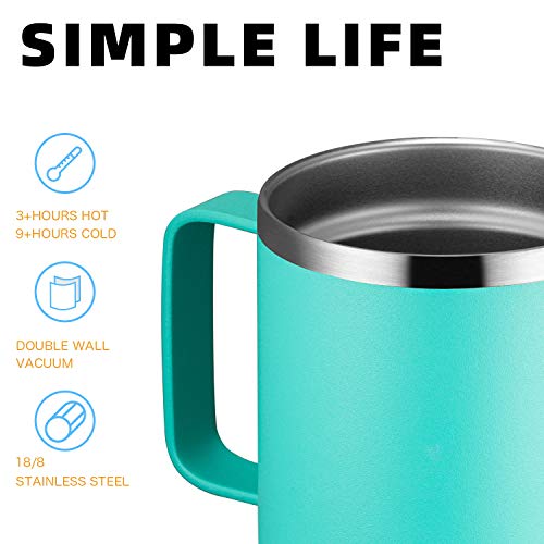Meway 12Oz Coffee Mug With Handle 4 Pack Bulk,Stainless Steel Insulated Travel Tumblers With Sliding Lid,Double Wall Vacuum Camping Cup For Hot & Cold Drinks Tea (Light Green,Set Of 4) #TOP2