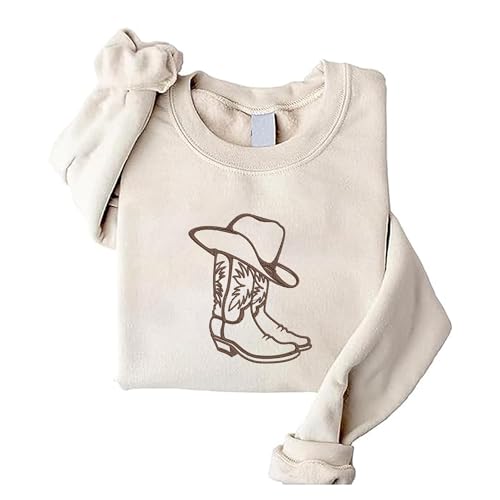 GodLover Personalized Embroidered Cowboy Sweatshirt, Cowboy Boots Hat Sweatshirt, Vintage Western Sweatshirt3