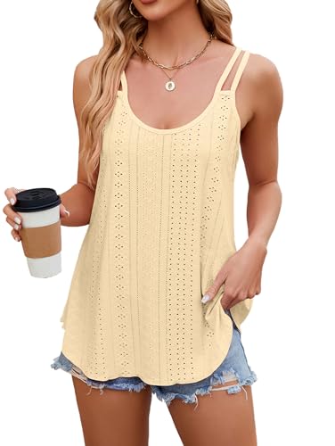 Image of iChunhua Swing Vest Tops for Women UK Smart Long Sleeveless Top Solid Color Ladies Long Cami Top Yellow M