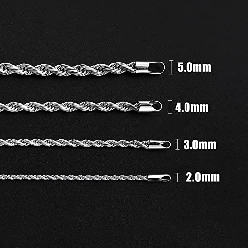 Fiusem Silver Tone Chain Necklace For Men, 3Mm Mens Chain Necklace, Stainless Steel Rope Chain For Men And Women, Mens Necklace 20 Inch #TOP1