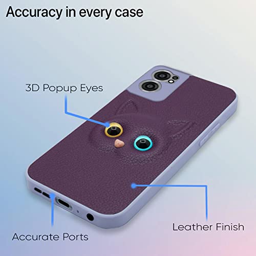 Image of Pikkme Back Cover for Oneplus Nord Ce 2 5G Cute Cat Design Soft TPU Leather Style Bumper Case for Girls (Purple)