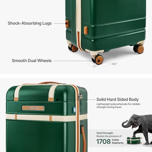 Image of uppercase Chester Medium Size Trolley Bag for Travel | 360 8 Wheels Hard Luggage with TSA Lock, Anti-Theft Zippers | Hard Sided Polycarbonate Suitcase for Both Men & Women (Green)