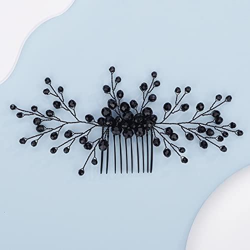Teyglen Women Black Wedding Hair Comb Shiny Crystal Beads Headpieces Bridal Black Hair Comb For Bride Vintage Hair Pieces Hair Accessories For Women Girls Party Festival #TOP1