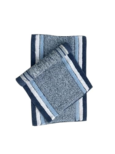 Image of My Home Cotton Door Bath Mat Super Soft Non Slip Mats for Bathroom, Door,Large, Pack of 2 (Blue Luxury)