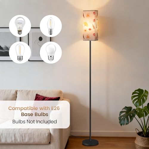 Image of 64.6 inch Floor Lamp, Pole Lamp with Foot Switch, Modern Standing Lamp, Minimalist Freestanding Lamp (Bulb Not Included), for Living Room, Bedroom Office ETL Listed, Black and Printed X07LD05