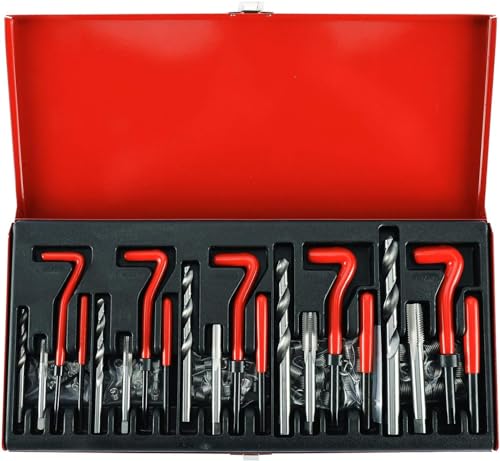 FreeTec 131pcs Kit Réparation Filetage, Kit Helicoil M5 M6 M8 M10 M12, Coffret Réparation Filetage Helicoil avec Forets HSS Tarauds et Inserts Hélicoïdaux...