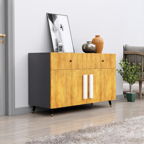 Image of Bniture Storage Cabinet Wooden for Living Room Sideboard with 2 Drawer and 2 Door | Storage Organizer Chest of Drawer Cabinet for Home Hallway Drawing Room Bedroom Kitchen | Slate Grey & Giant Wood
