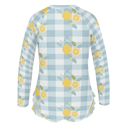 White Plaid Lemon Girls Long Sleeve Swimsuits One Piece Zipper Bathing Suit UPF 50+ Rashguard Swimwear3
