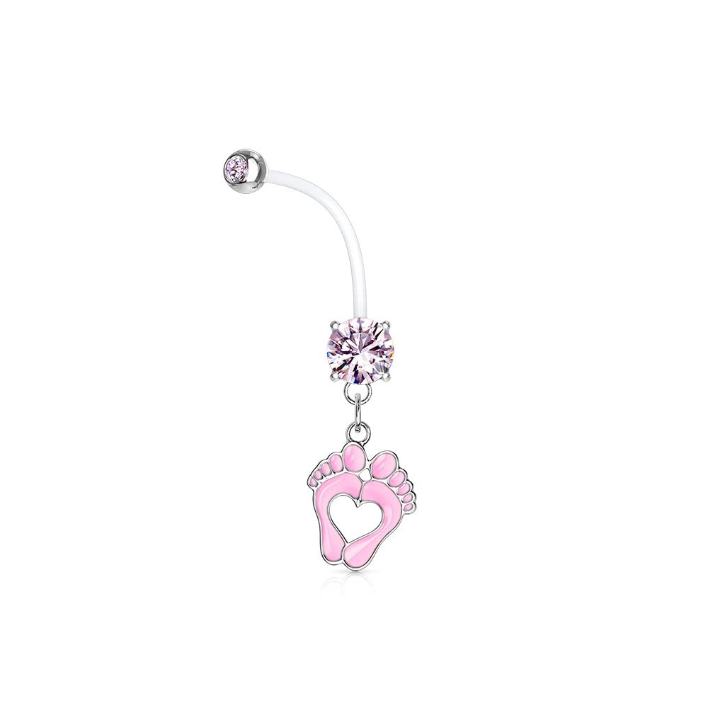 Paula & FritzPiercing para el ombligo para embarazadas, con circonitas bio, barra flexible, juego de piercings para el ombligo, Acero inoxidable Bioflex Acero inoxidable Esmaltado, Cubic Zirconia